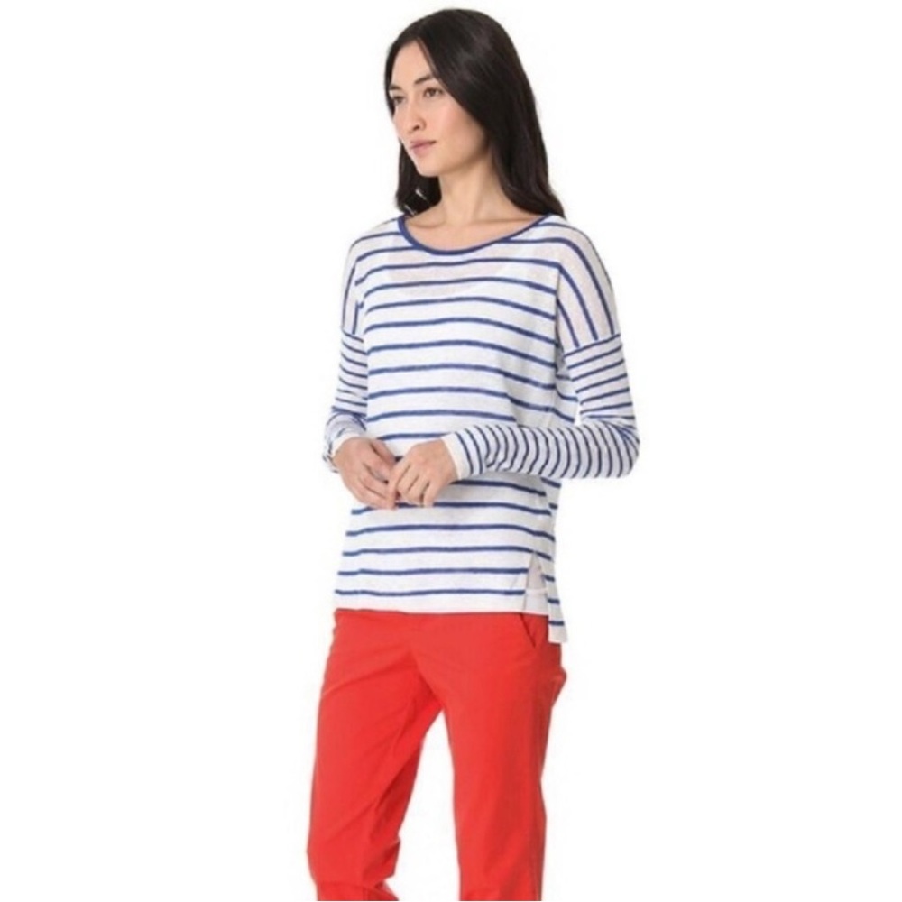 VINCE Linen Striped Sweater Top Blue